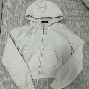 Brandy Melville Cropped Crystal Hoodie in white